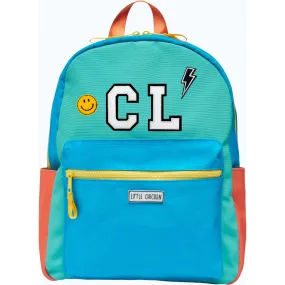 Little Chicken Colorblock Backpack With Monogram Patches, Blue & Multicolors