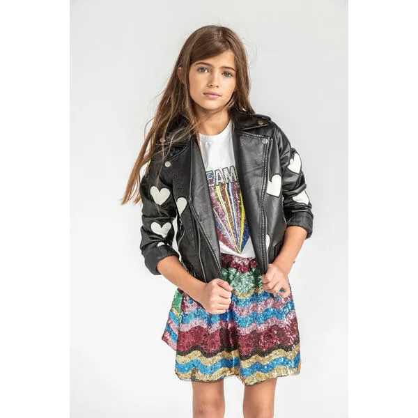 Lola + The Boys I Heart You Vegan Leather Jacket, Black