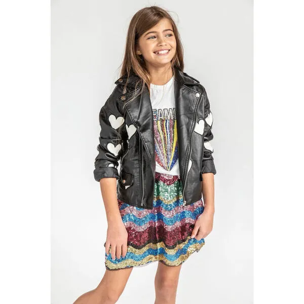 Lola + The Boys I Heart You Vegan Leather Jacket, Black