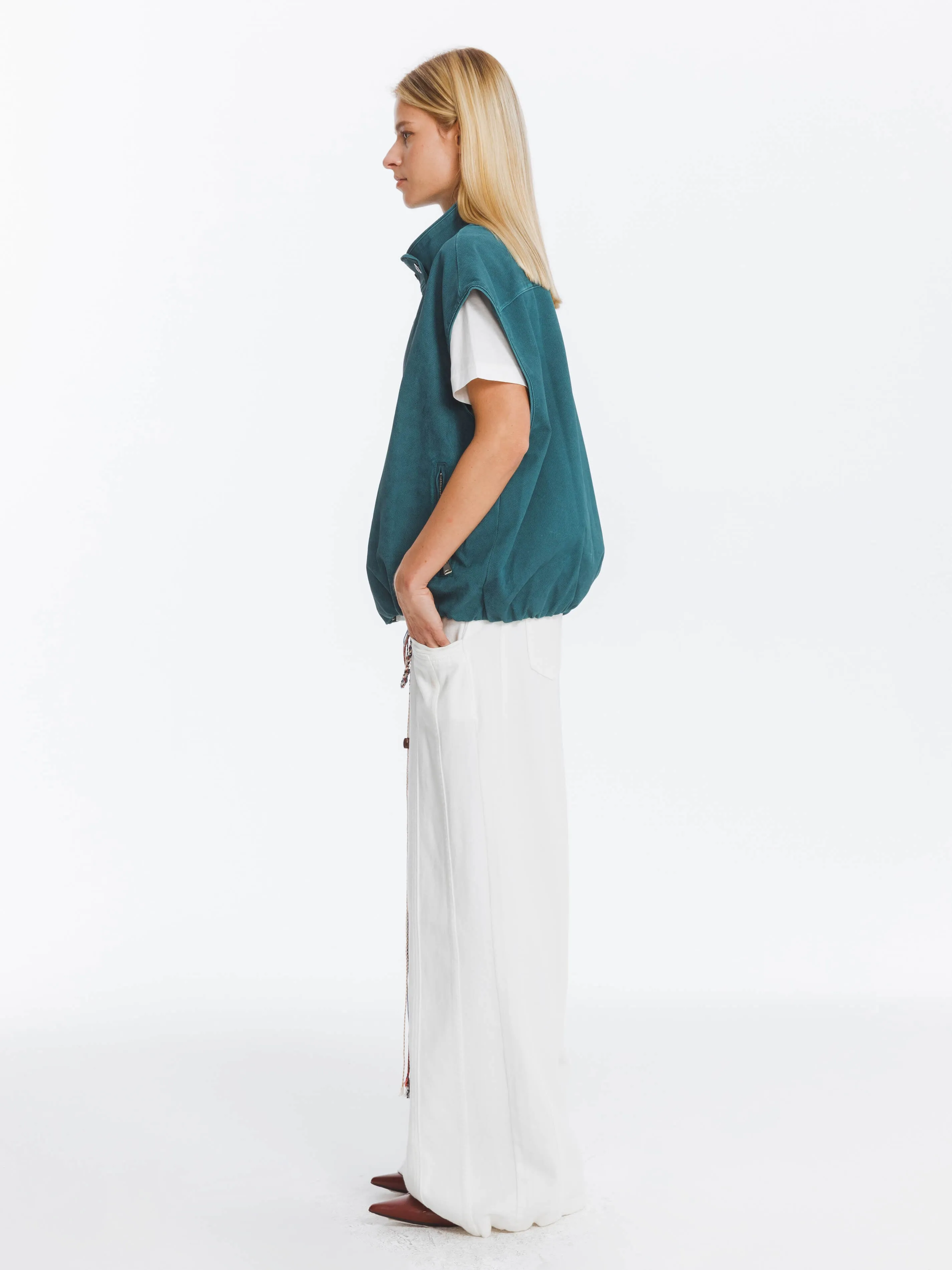 Loose Dropped Shoulder Waistcoat with Stand-up Collar