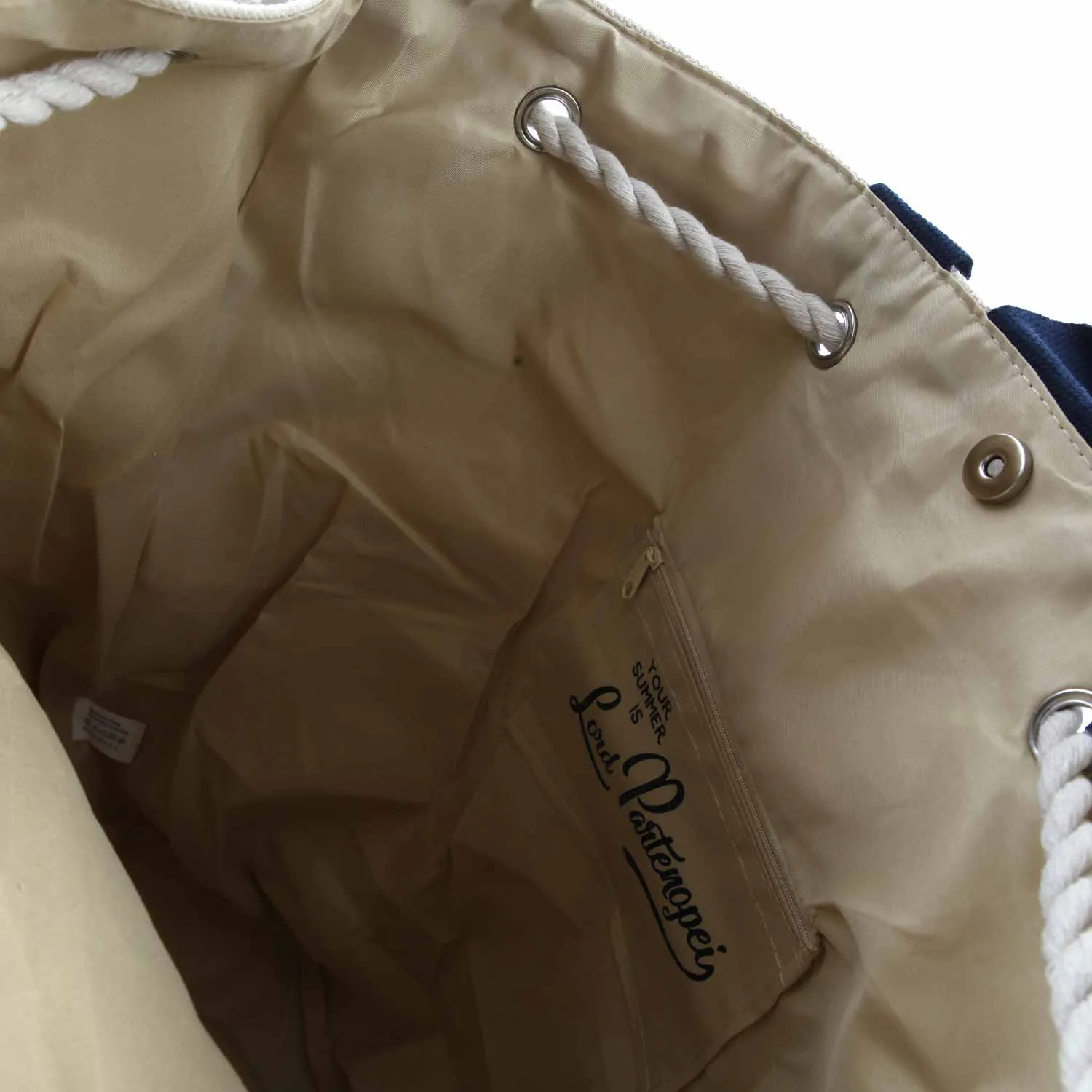Lord Partenopei Unisex Cream White And Navy Blue Beach Backpack