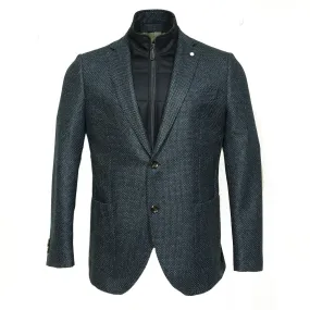 Luigi Bianchi Navy Textured Jacket With Zip Insert | Menswear Online