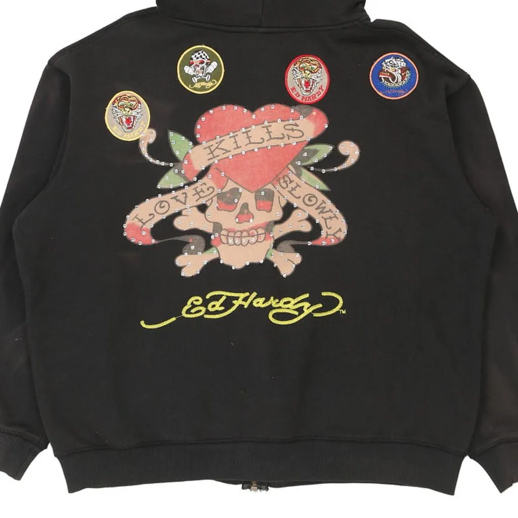 Made in U.S.A. Ed Hardy Graphic Hoodie - XL Black Cotton Blend