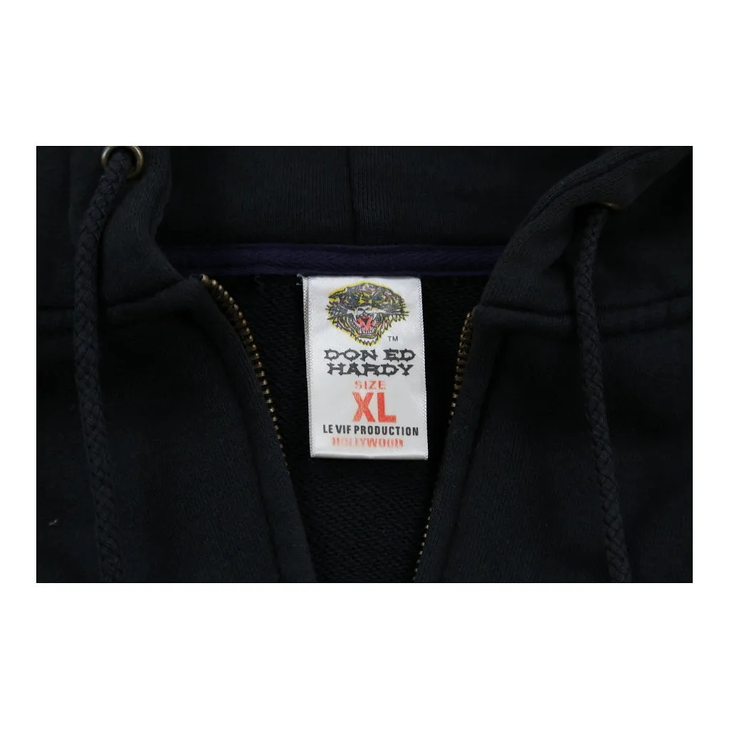 Made in U.S.A. Ed Hardy Graphic Hoodie - XL Black Cotton Blend
