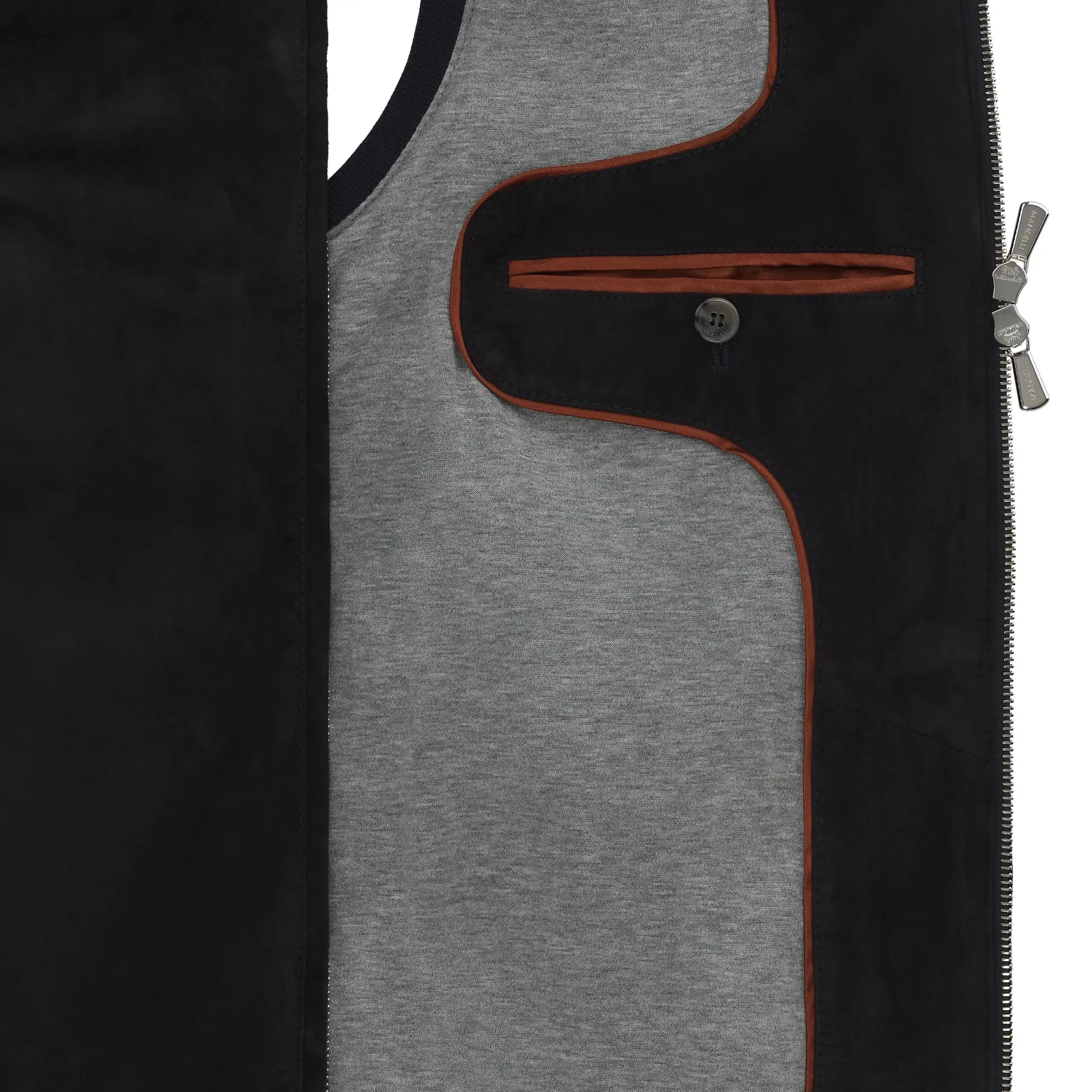  Mandelli Hooded Leather Vest in Dark Blue