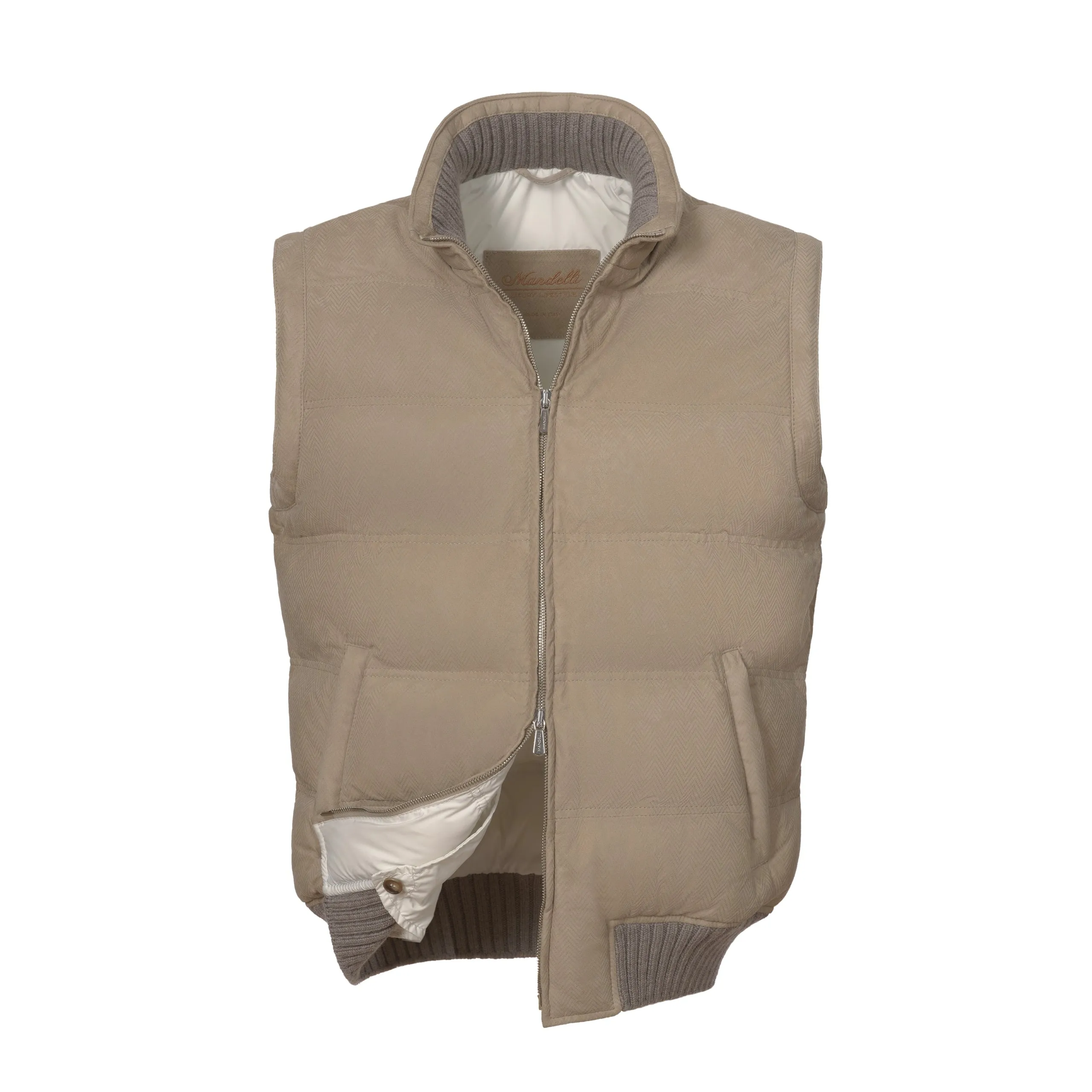  Mandelli Zig-Zag Dotted Leather Vest in Beige