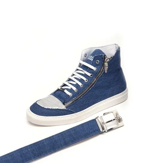 Mauri Enrico M766 Denim & Crocodile Sneakers Blue (Special Order)