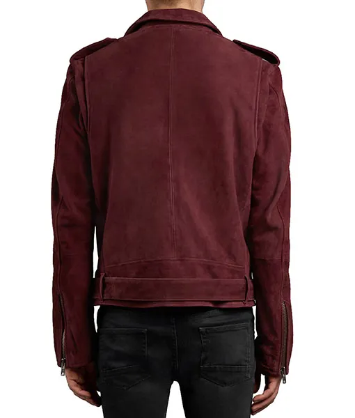 Men's Burgundy Suede Leather Double Rider Biker Jacket | TLC