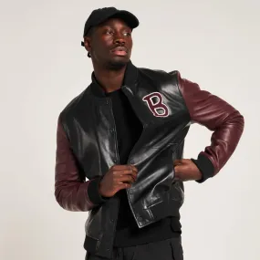 Men's Real Leather Varsity Jacket in Black and Maroon - Barneys Originals