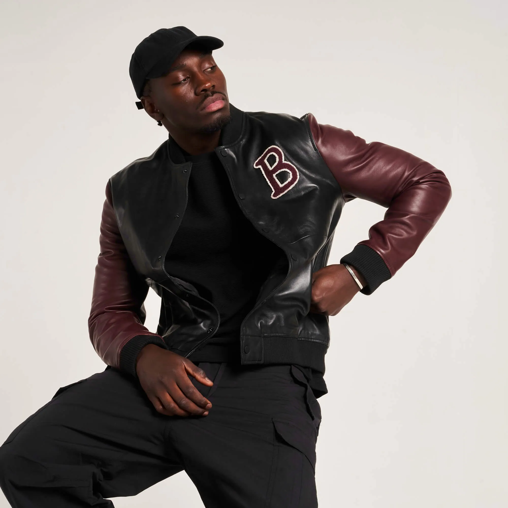 Men's Real Leather Varsity Jacket in Black and Maroon - Barneys Originals