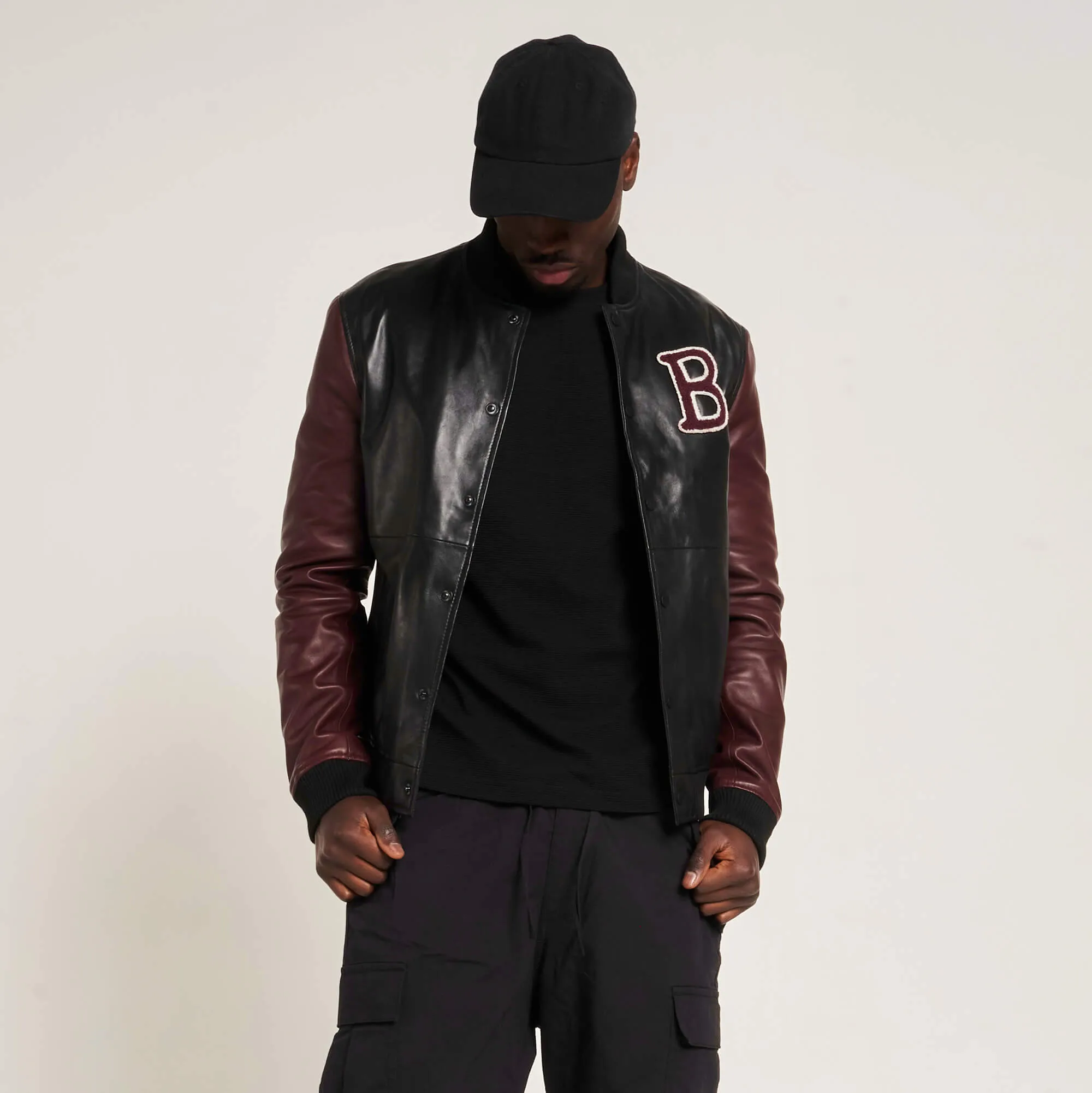 Men's Real Leather Varsity Jacket in Black and Maroon - Barneys Originals