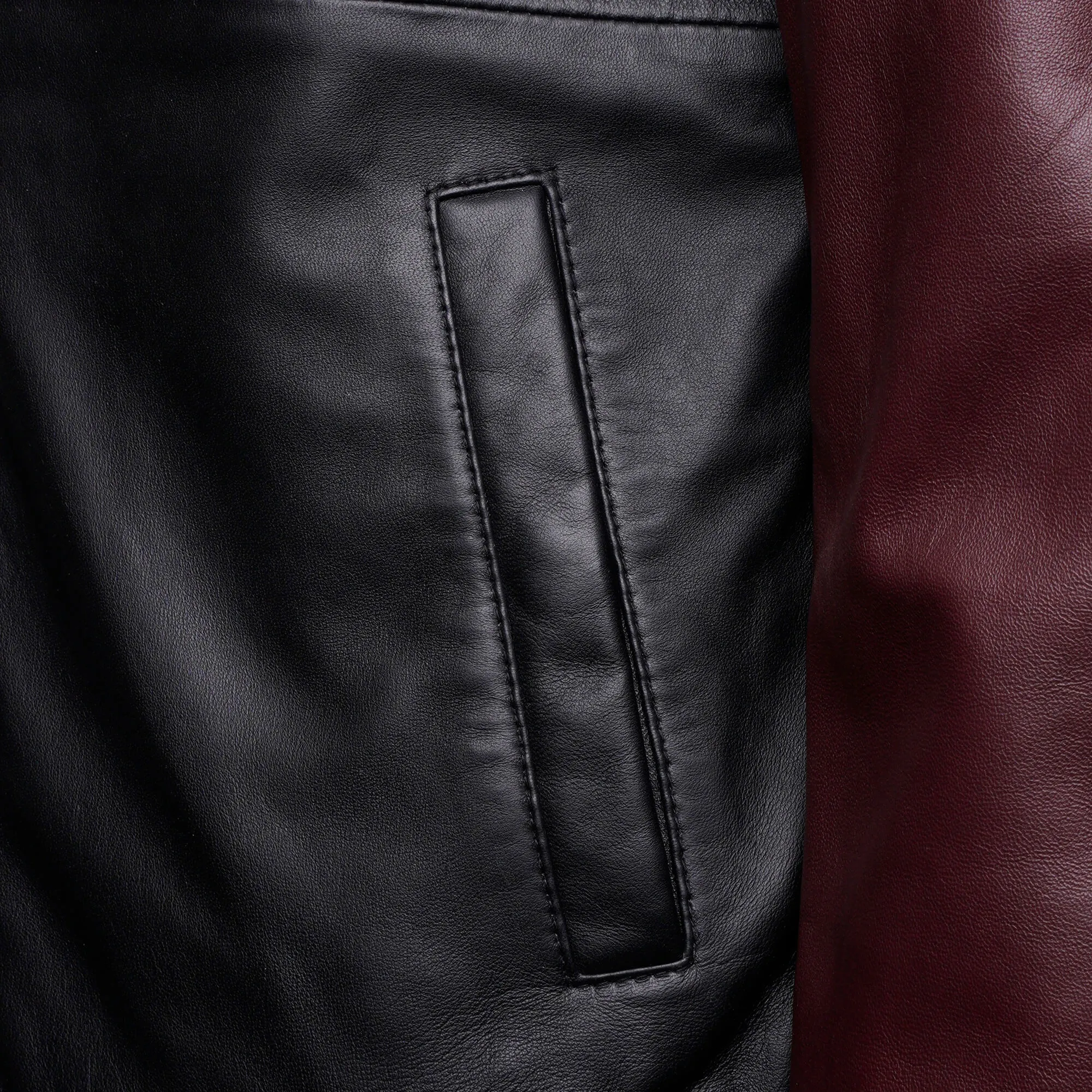 Men's Real Leather Varsity Jacket in Black and Maroon - Barneys Originals