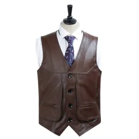 Men's Autumn Leather Bussiness Casual Sleeveless Vest Waistcoat