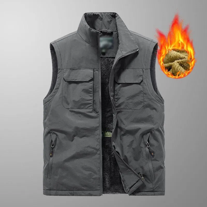 Men's Casual Fleece Warm Multi-pocket Loose Quick-Drying Vest 24481588M