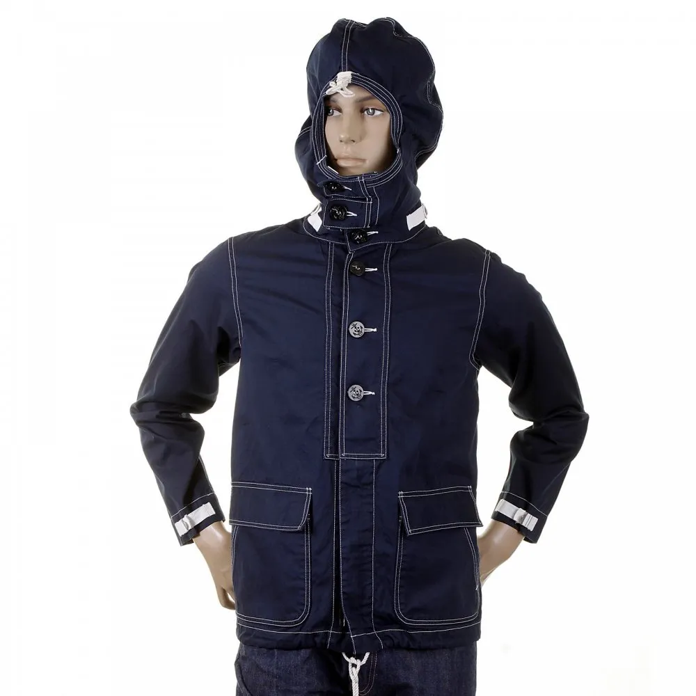 Mens Cotton Regular Fit Full Zip Original Lightweight Fabric Herringbone Navy Hooded Jacket SC12164