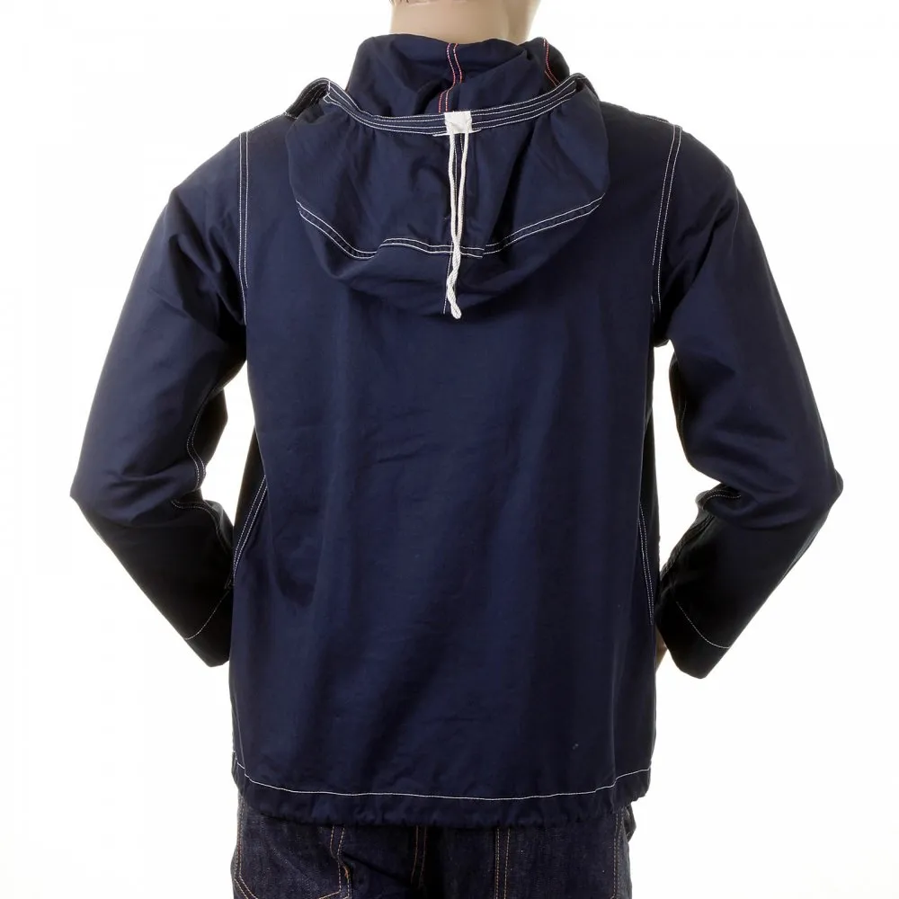 Mens Cotton Regular Fit Full Zip Original Lightweight Fabric Herringbone Navy Hooded Jacket SC12164