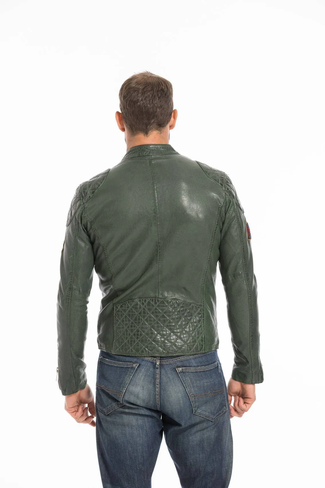 Men's green motorcycle style leather jacket nitro barcelona