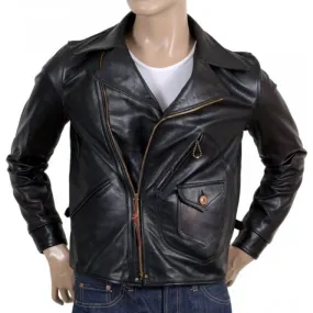 Mens Heavy Weight SC80435 Leather Black Horsehide Aviator Jacket with Full Zip Front