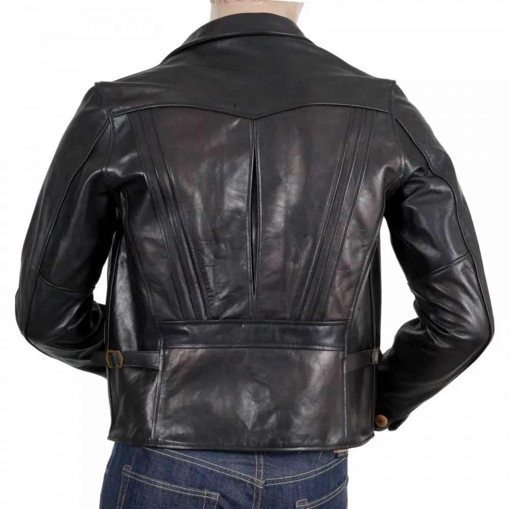 Mens Heavy Weight SC80435 Leather Black Horsehide Aviator Jacket with Full Zip Front