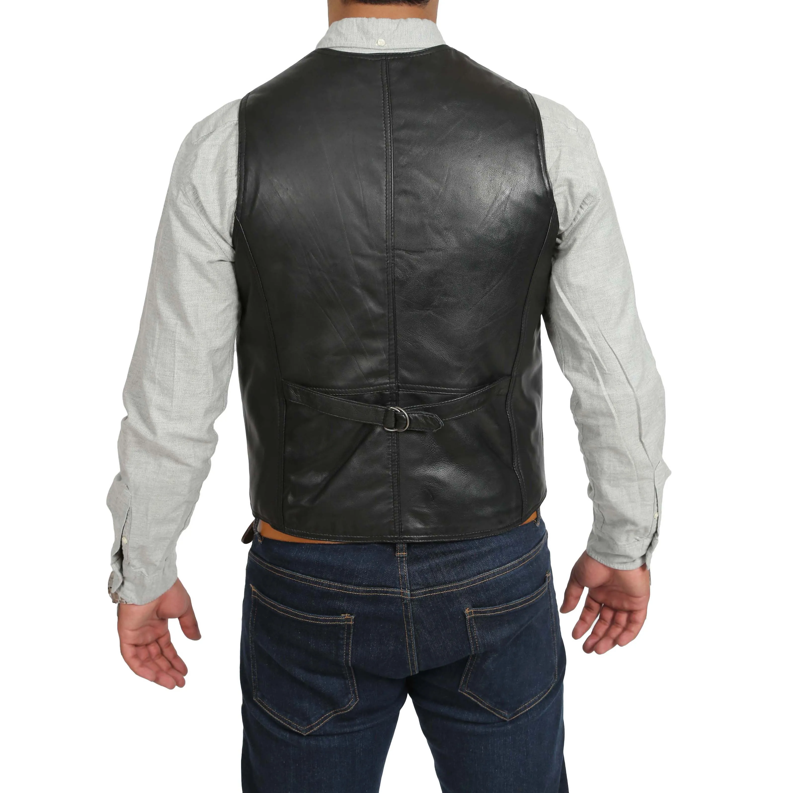 Mens Leather Traditional Waistcoat Petrelli Black