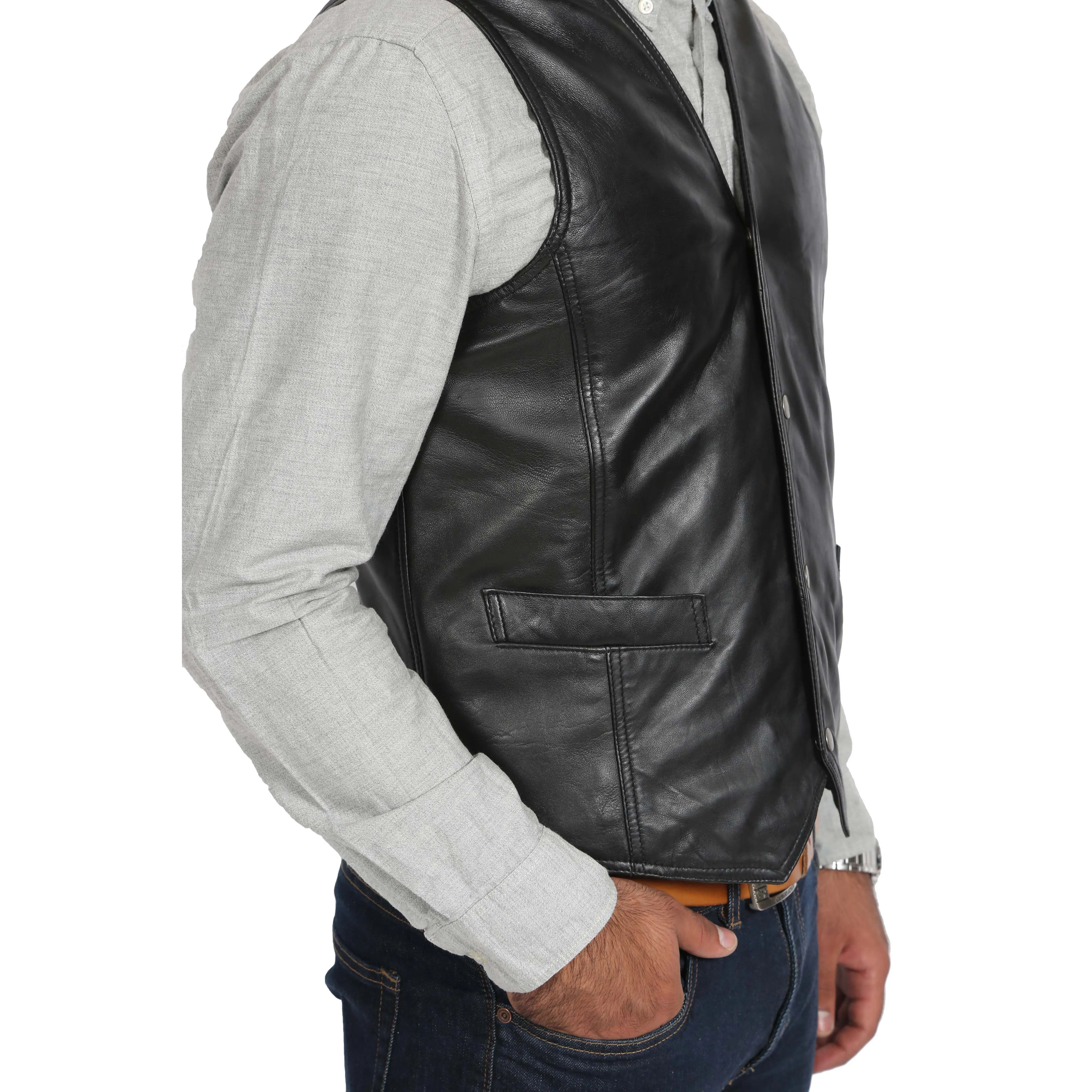 Mens Leather Traditional Waistcoat Petrelli Black