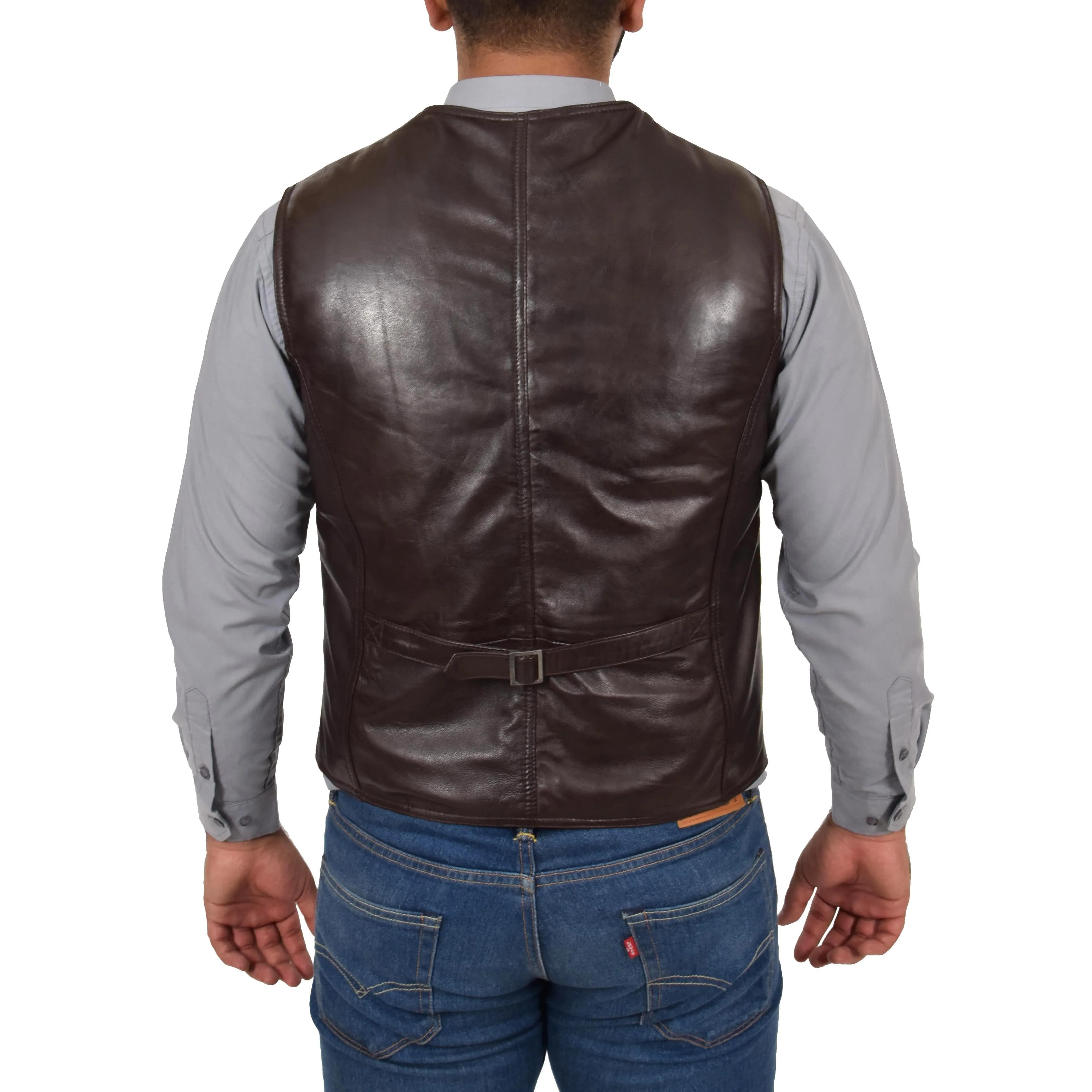 Mens Leather Traditional Waistcoat Petrelli Brown