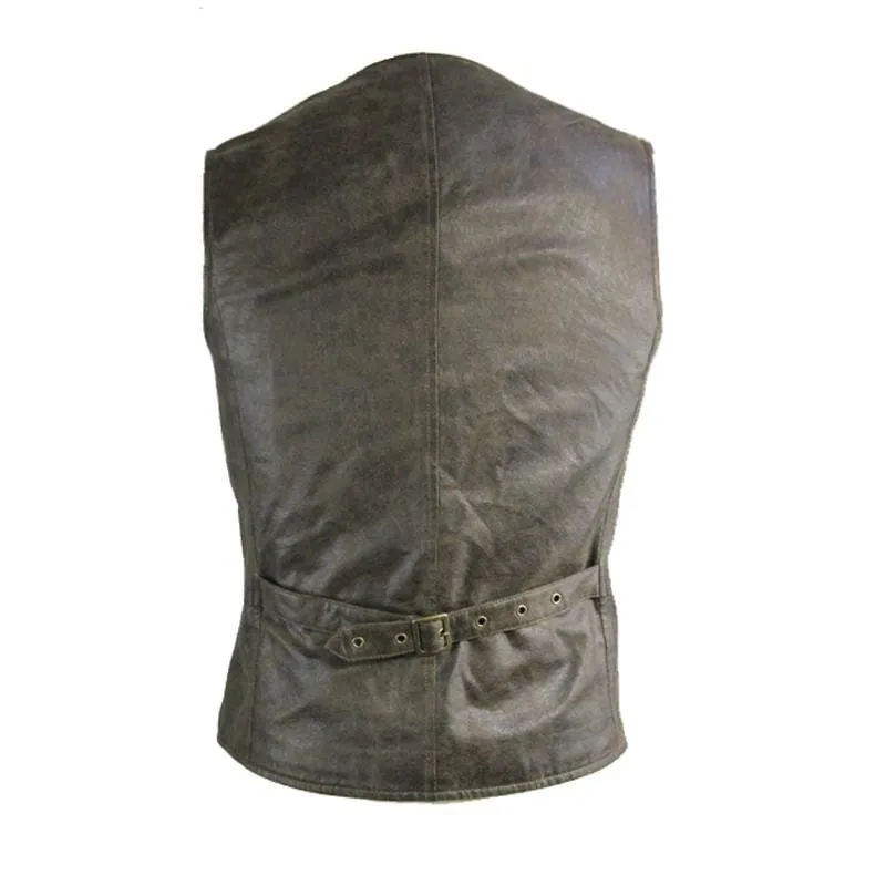 Men's Leather Trimmed Military Style Punk Vest