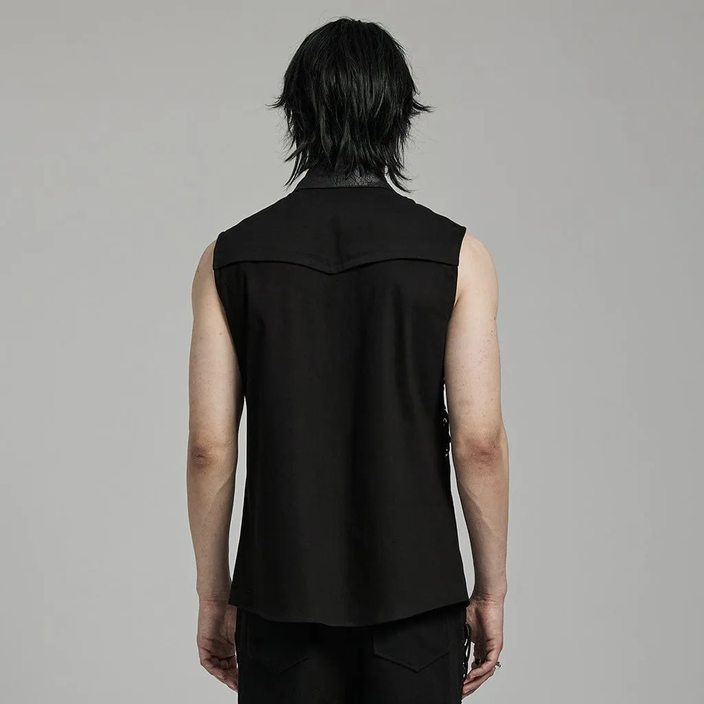 Men's Punk Strappy Mesh Splice Faux Leather Vest