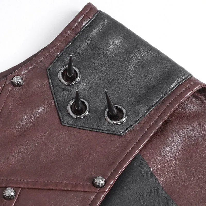 Men's Punk Studded Red Faux Leather Vest