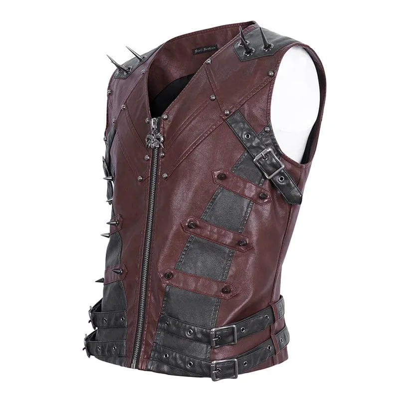 Men's Punk Studded Red Faux Leather Vest