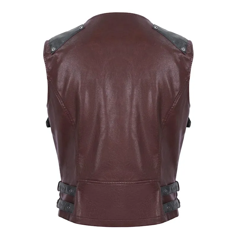 Men's Punk Studded Red Faux Leather Vest