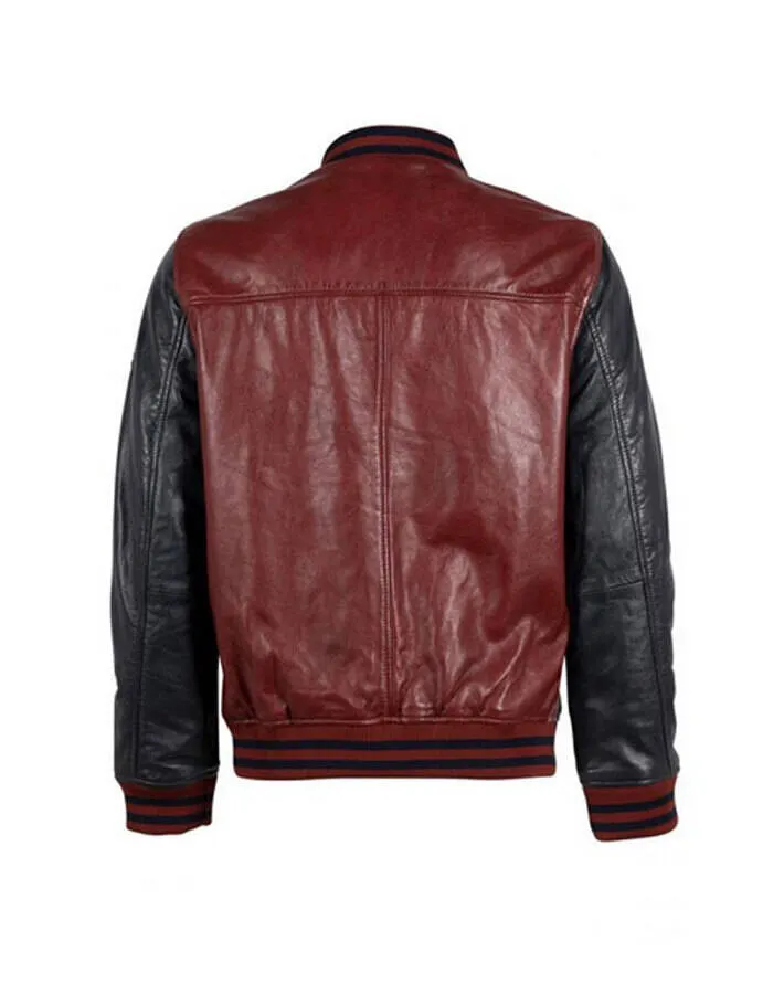 Men's red and black leather jacket muno teddy style