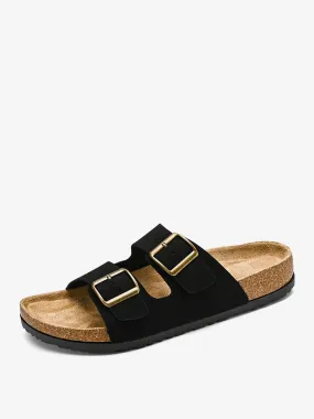 Mens Sandals Slip-On Buckle Micro Suede Upper Rubber Sole