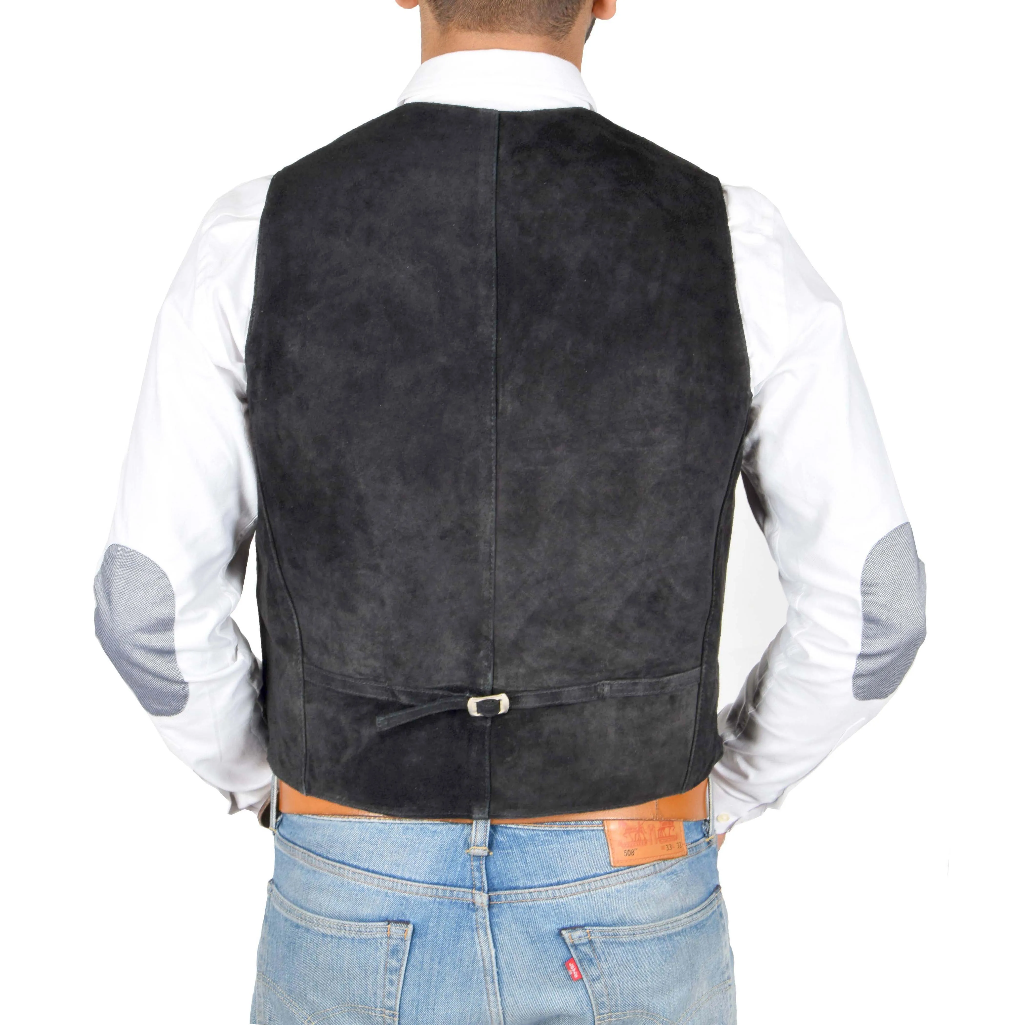 Mens Suede Button Fastening Waistcoat Don Black