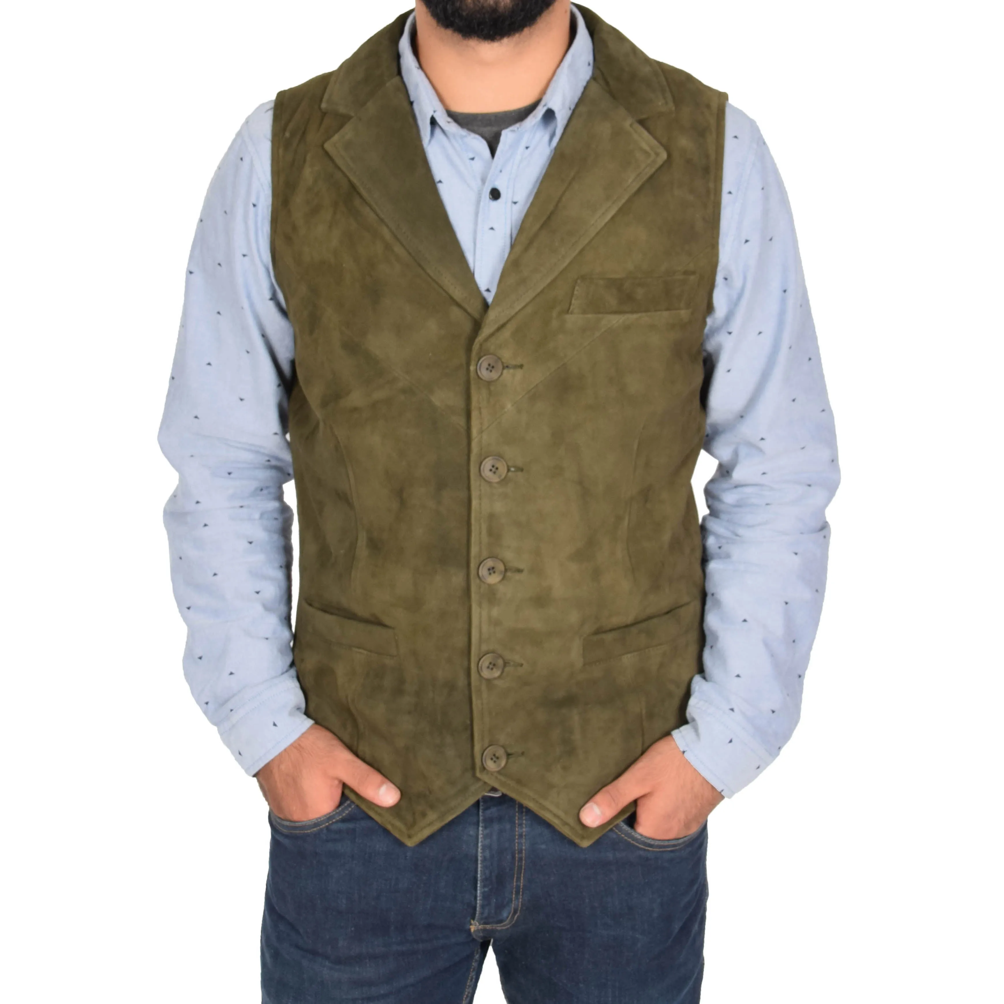 Mens Suede Buttoned Waistcoat Gilet Devin Green