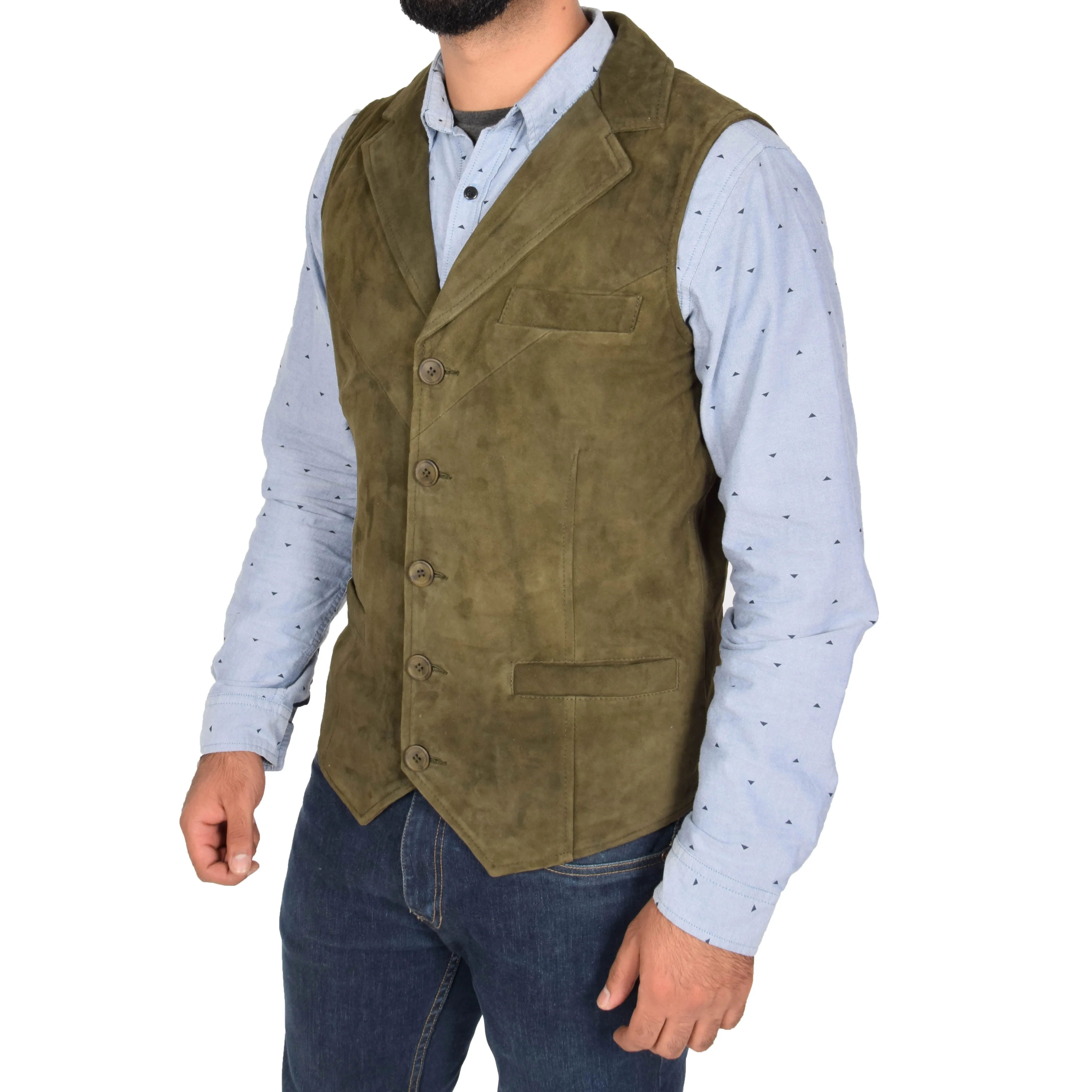 Mens Suede Buttoned Waistcoat Gilet Devin Green