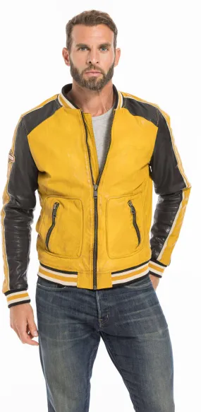 Men's yellow/black redskins fray teddy style leather jacket