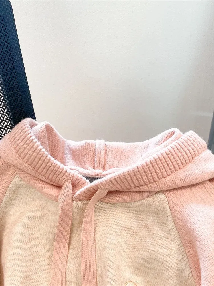Milky fufu gentle soft and sticky contrast hooded sweater for men and women winter thickened sweet lazy style knitted sweater ja