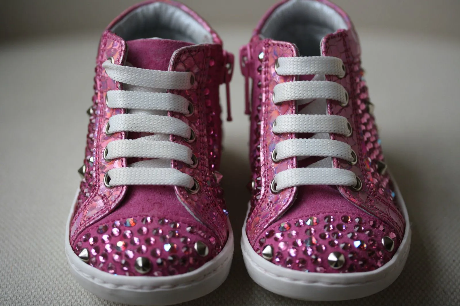 MISSOURI BABY PINK LEATHER CRYSTAL SNEAKERS EU 19 UK 3 US 4