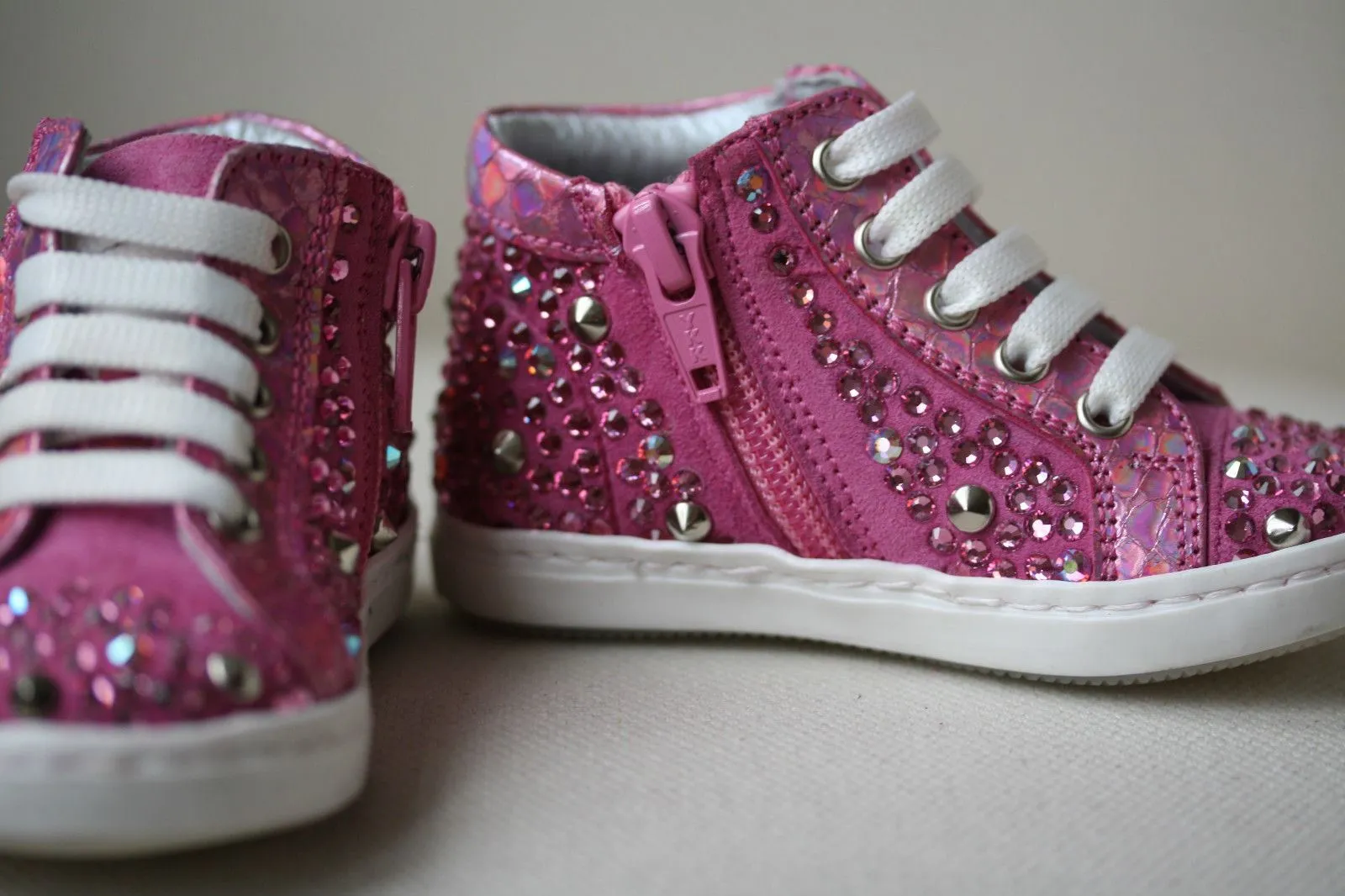 MISSOURI BABY PINK LEATHER CRYSTAL SNEAKERS EU 19 UK 3 US 4