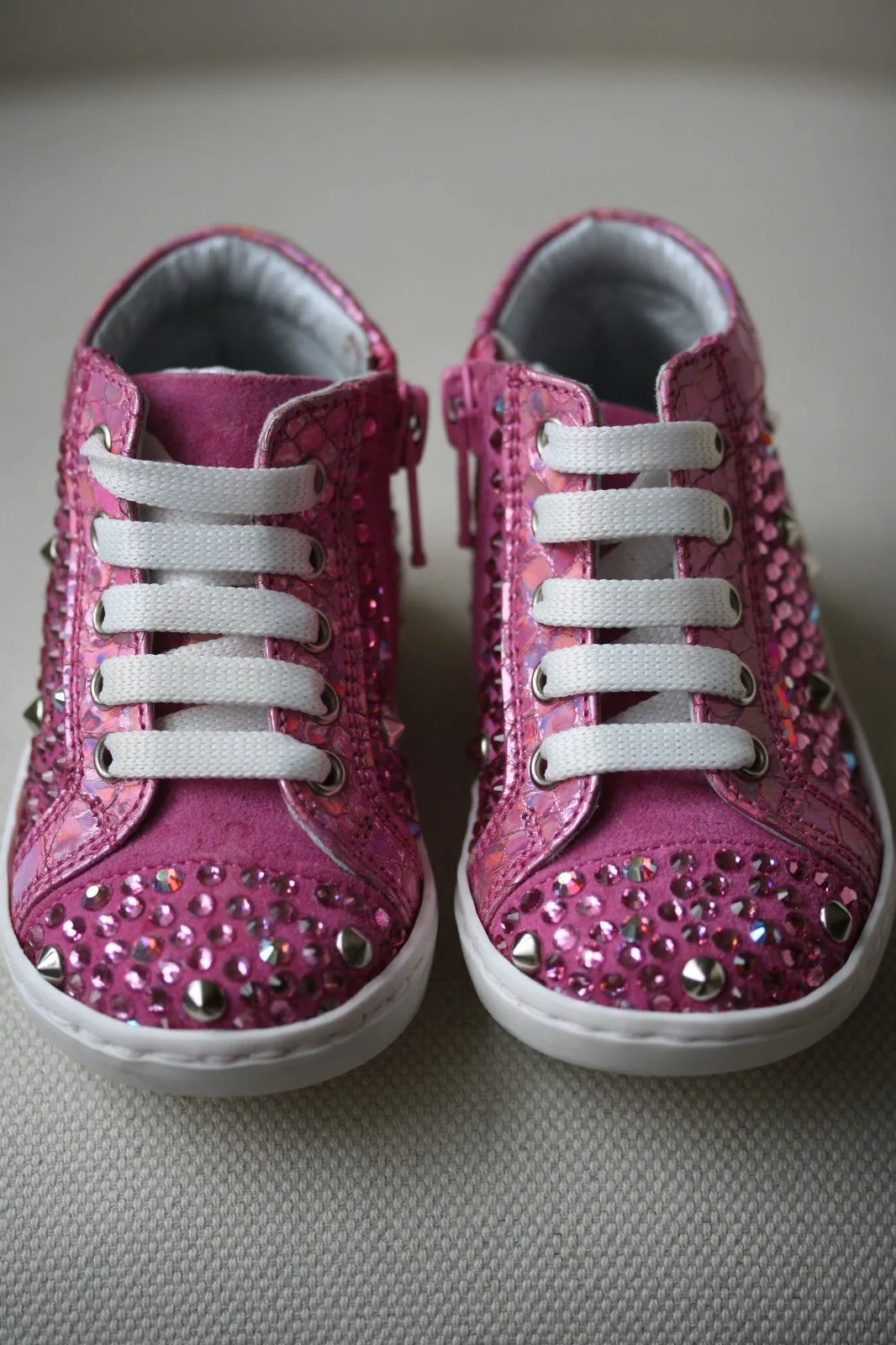 MISSOURI BABY PINK LEATHER CRYSTAL SNEAKERS EU 19 UK 3 US 4