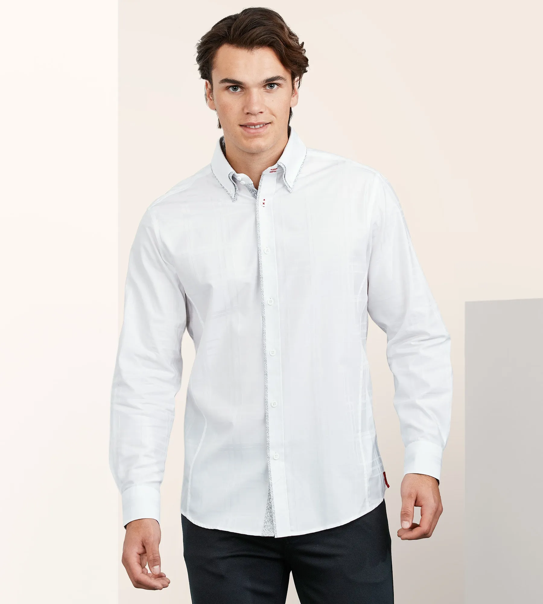 Modern Fit Long Sleeve Double-Collar Jacquard Sport Shirt