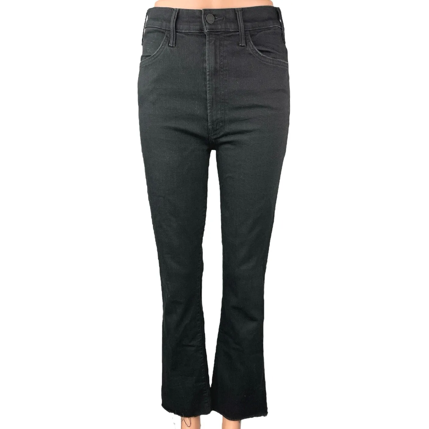Mother Women's Black High Rise The Hustler Ankle Fray Flared Denim Jeans Size 27