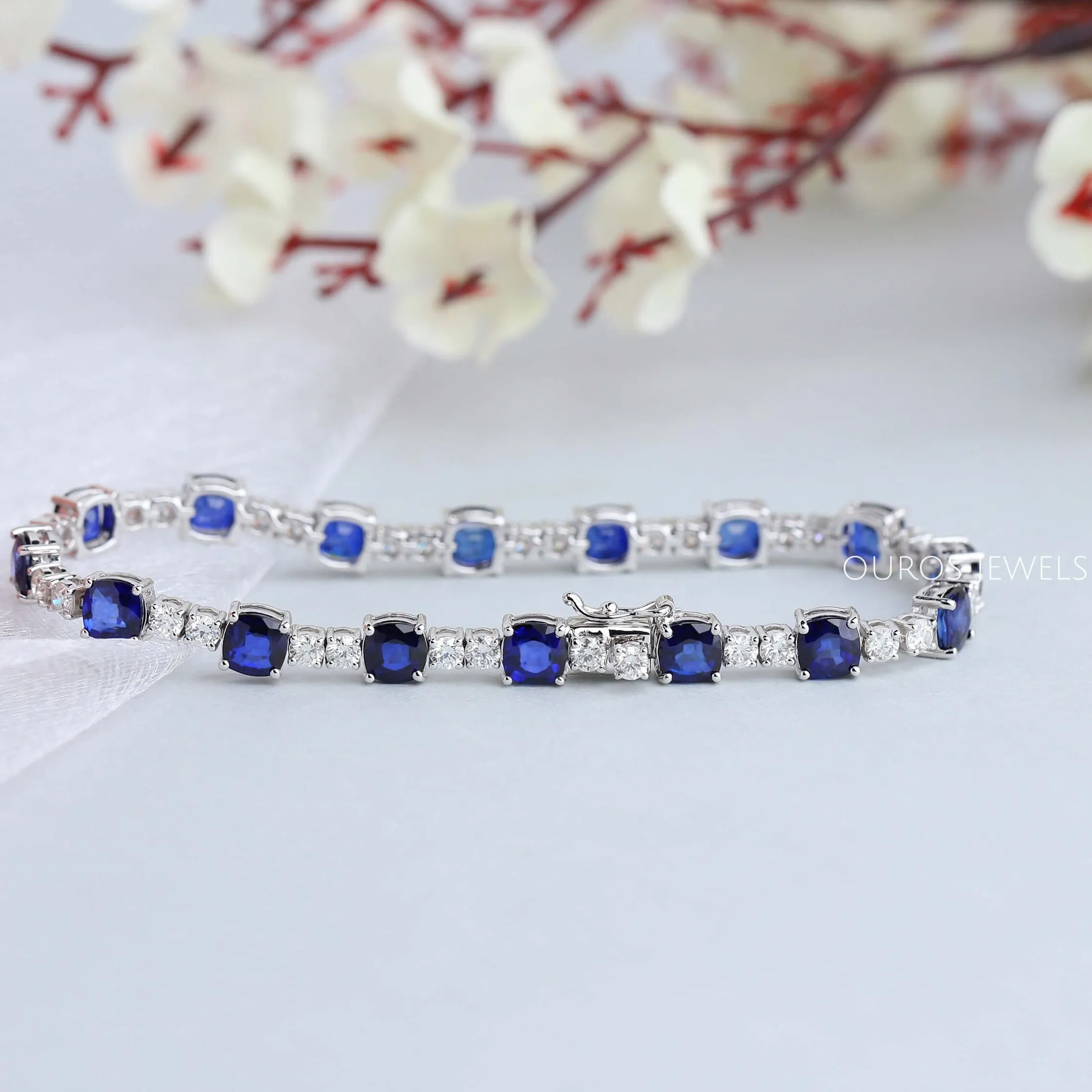 Natural Blue Sapphire Cushion Tennis Bracelet