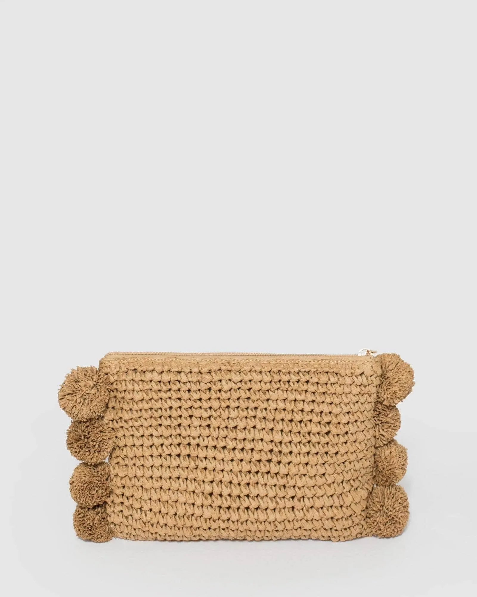 Natural Helena Pom Pom Clutch Bag
