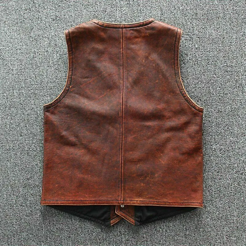 New Men's Biker Vintage Tan Brown Real Leather Motorcycle Vest