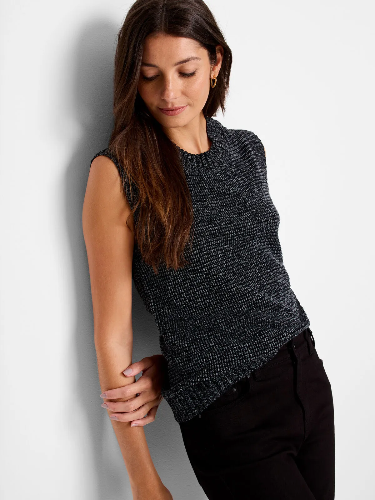 NIC+ZOE F241145 Pixel Knit Vest in Green Multi