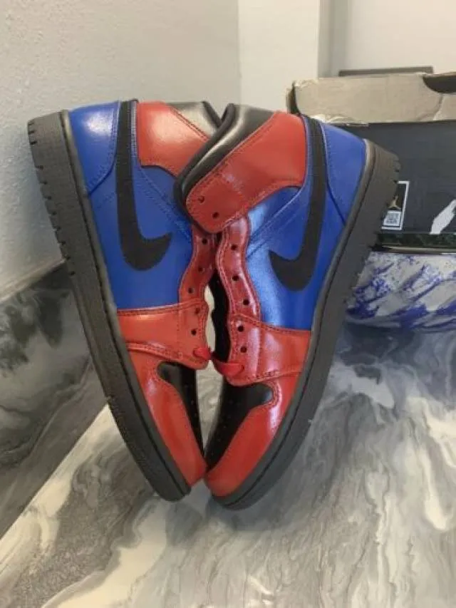 Nike air jordan 1 mid bred blue red custom painted men’s 8