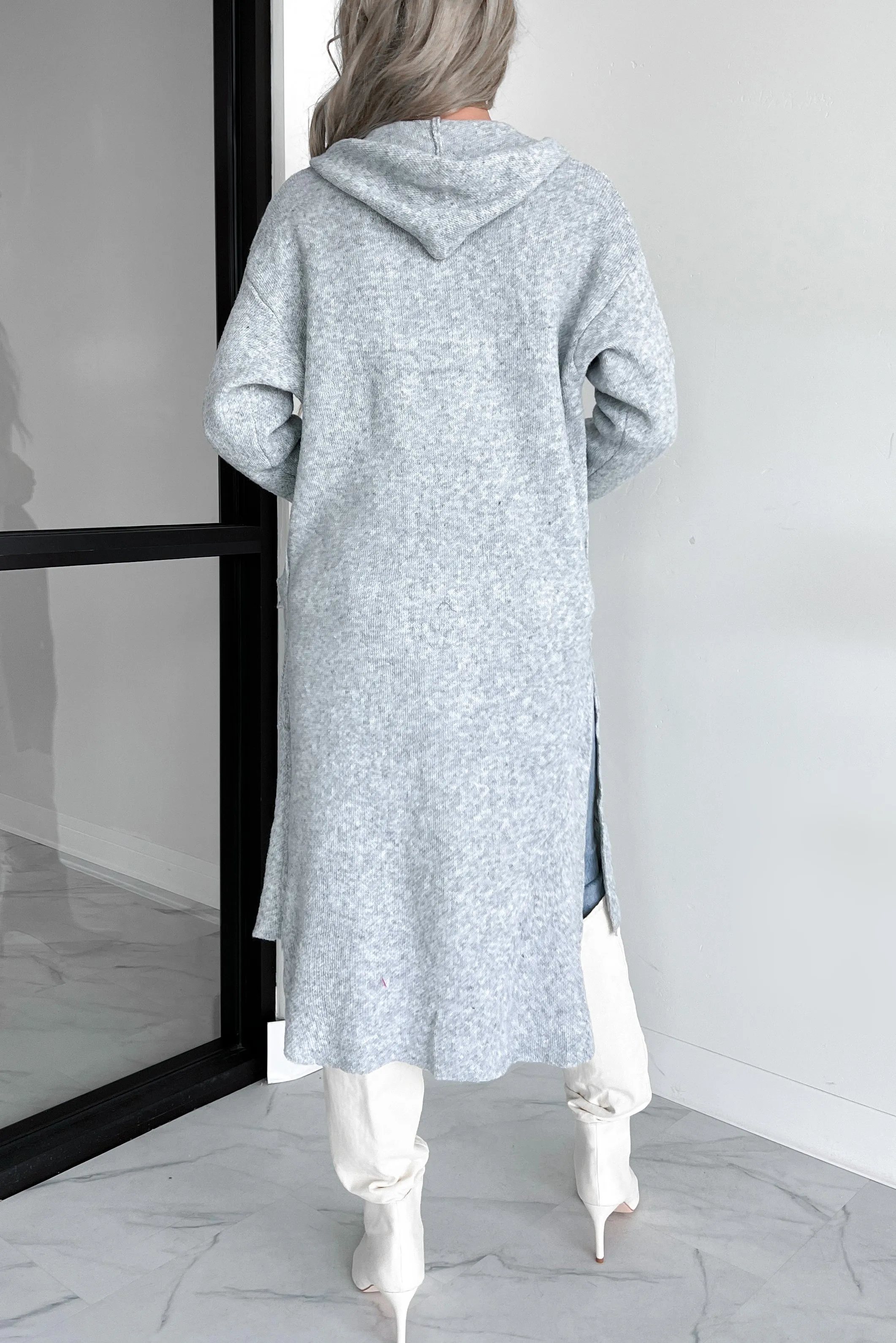 No Approval Needed Hooded Knit Cardigan (Light Grey)
