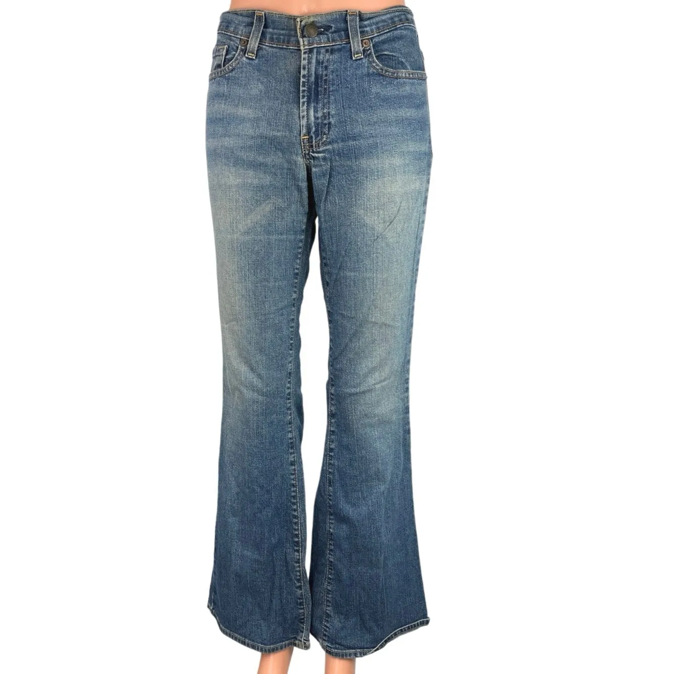 Old Navy Blue Medium Wash Faded Mid Rise Denim Ankle Flare Jeans Size 8
